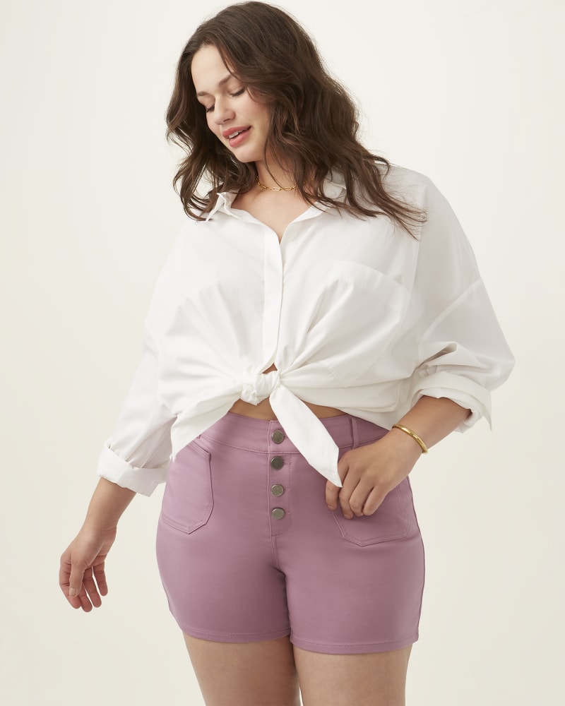 Front of plus size Dayana Super Stretch Button Fly Short by Meri Skye | Dia&Co | dia_product_style_image_id:201936
